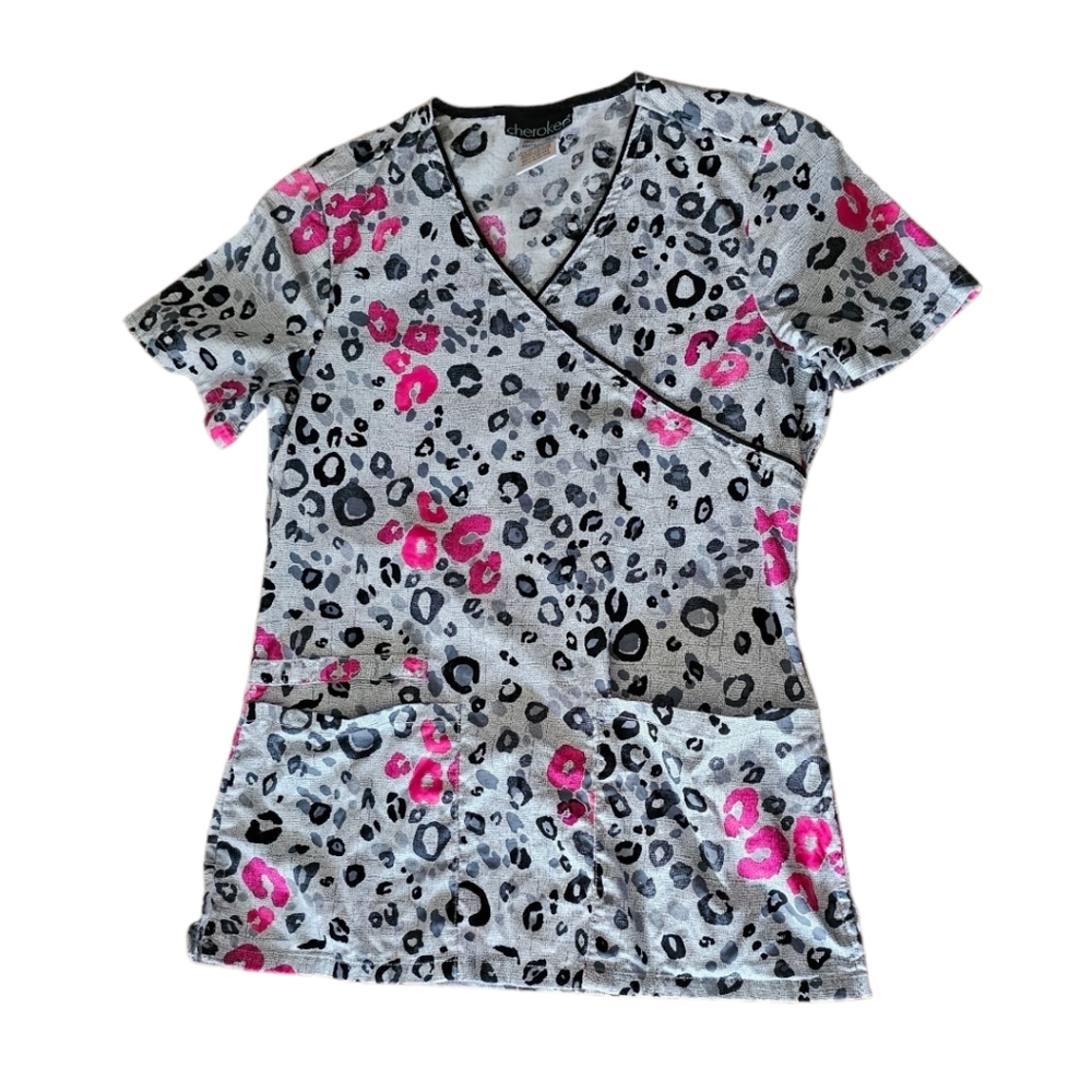XS Animal Print Cherokee Nurse Scrub Mocked Neck